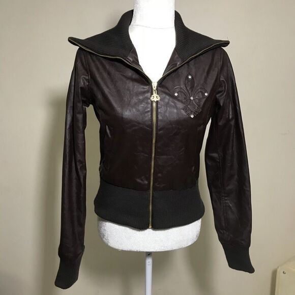 Brown Faux Leather Woman Jacket by Deréon - Picture 1 of 8